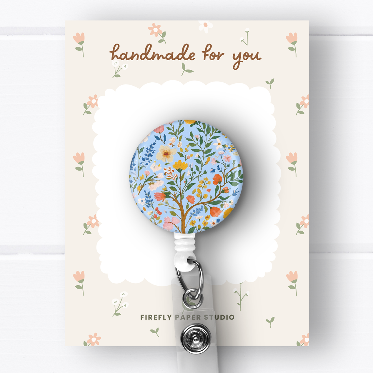 Blue Foral Badge Reel
