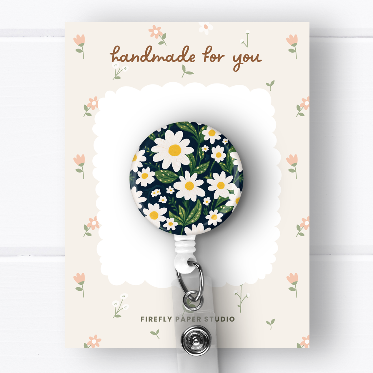Navy Daisy Badge Reel