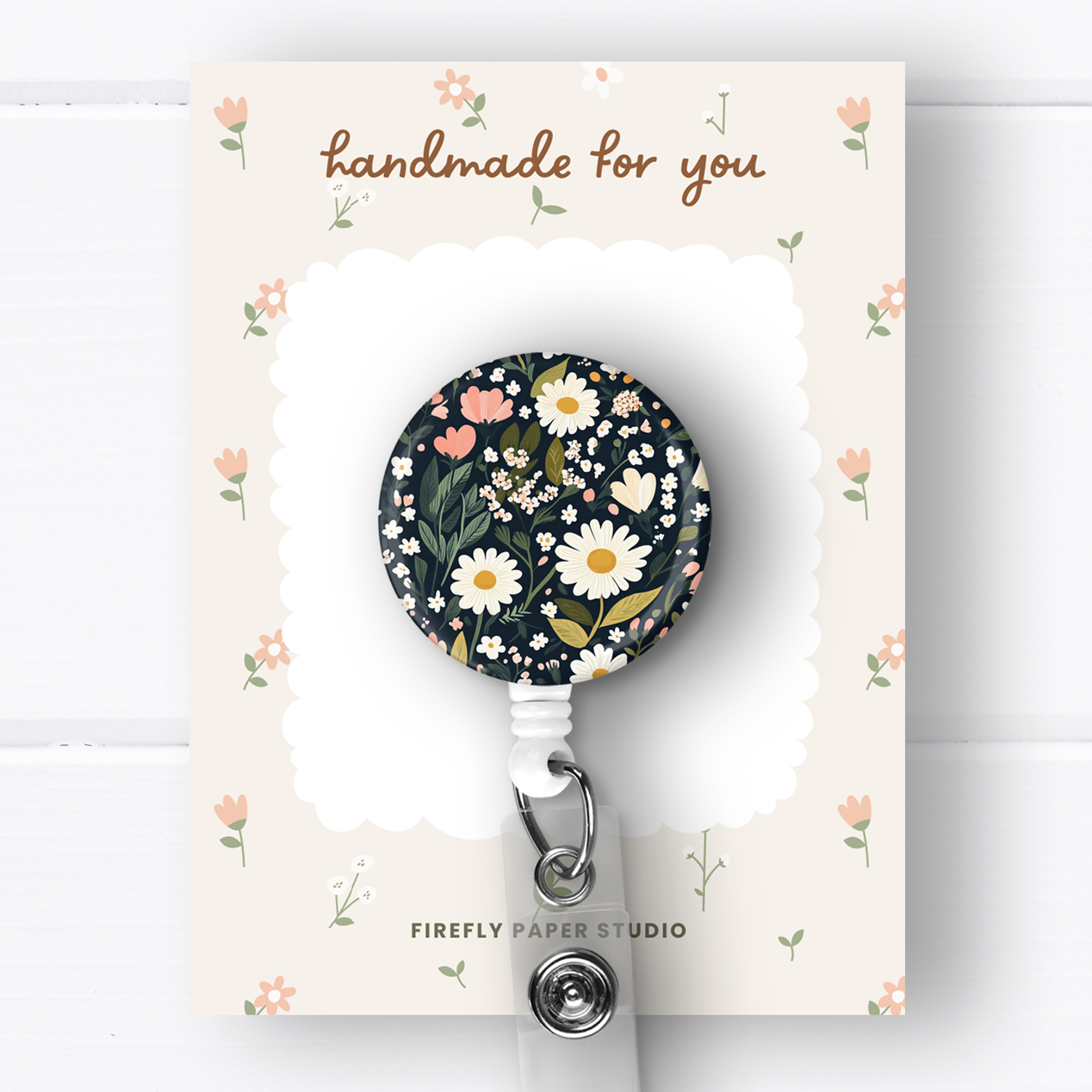 Black Daisy Badge Reel