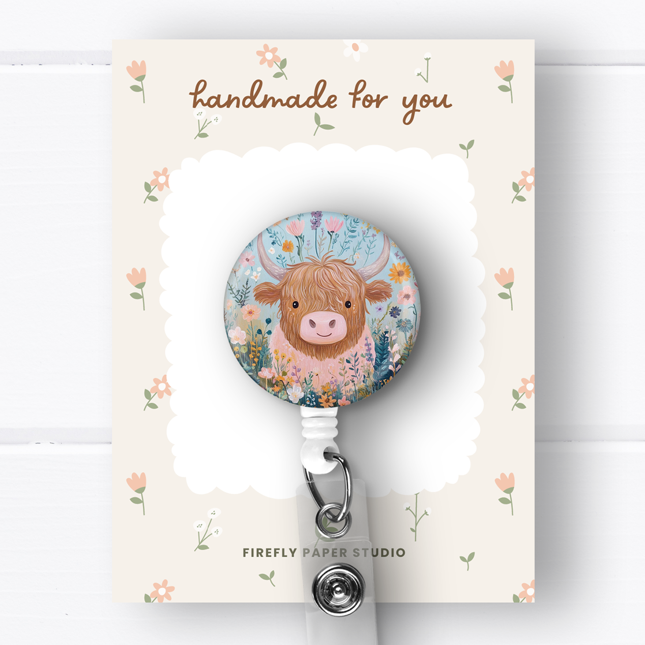 Blue Highland Cow Badge Reel