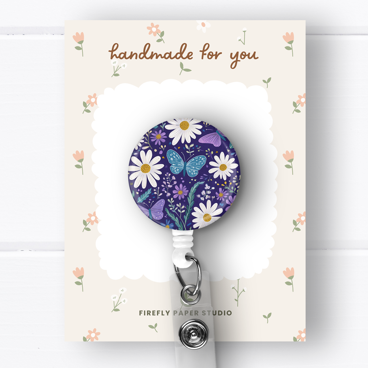 Butterfly & Daisies Badge Reel