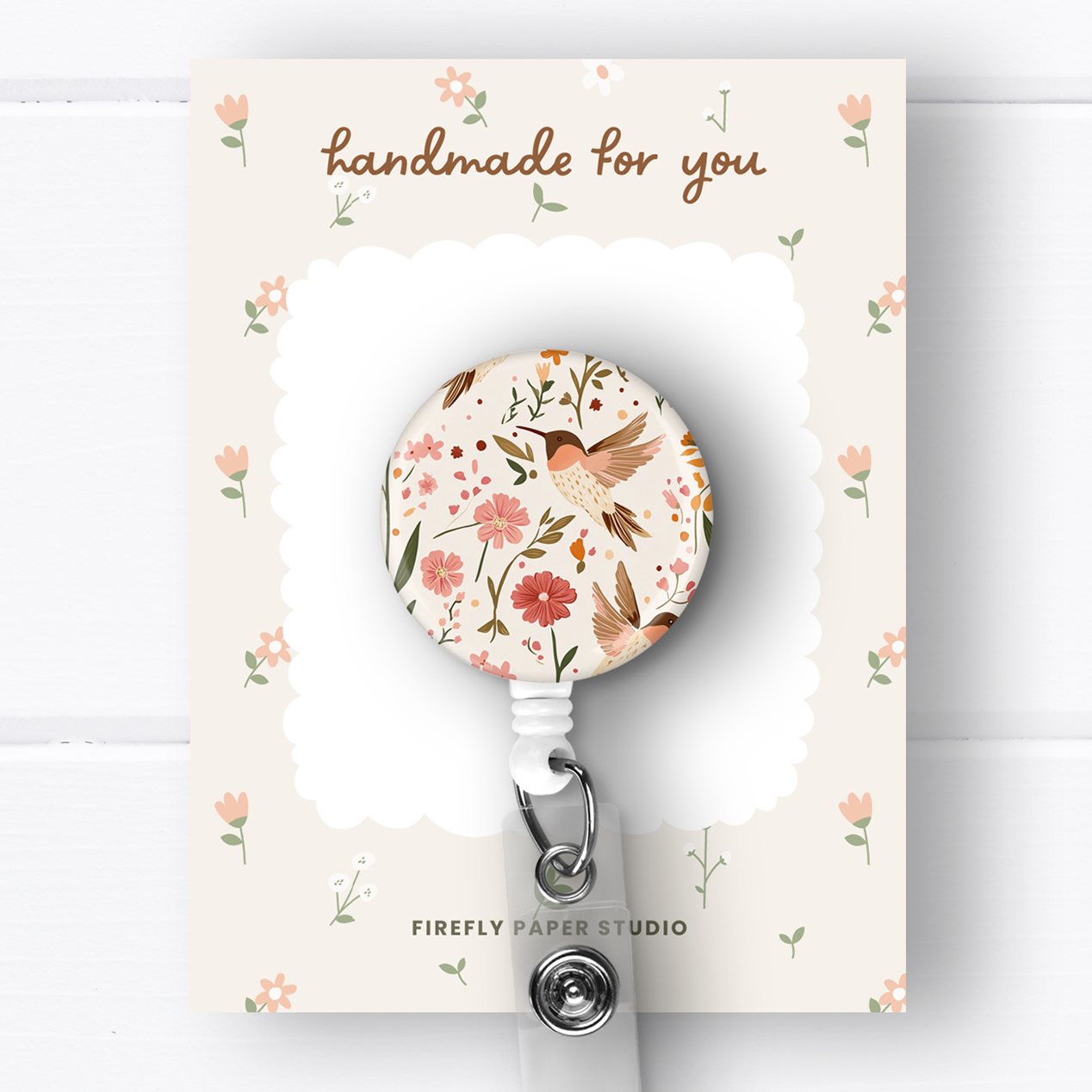 Floral Hummingbird Badge Reel
