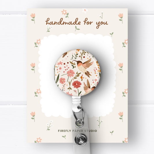 Floral Hummingbird Badge Reel