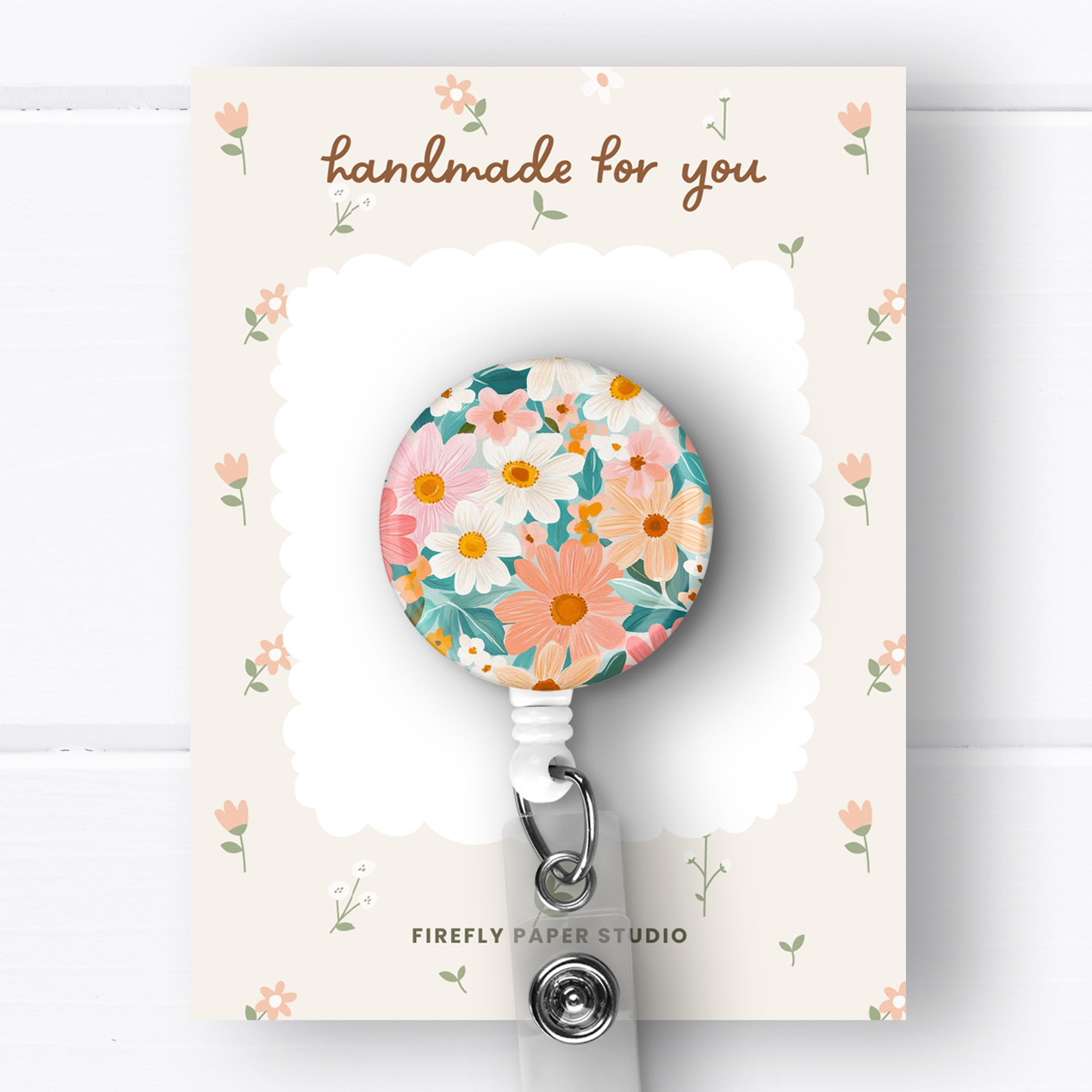 Coral & Aqua Floral Badge Reel