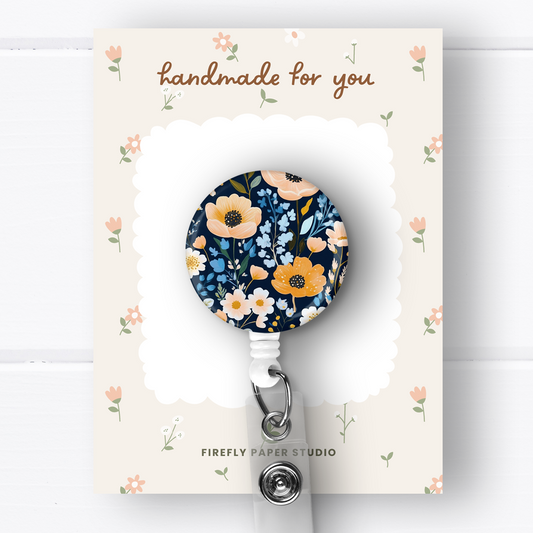 Navy Blue Floral Badge Reel
