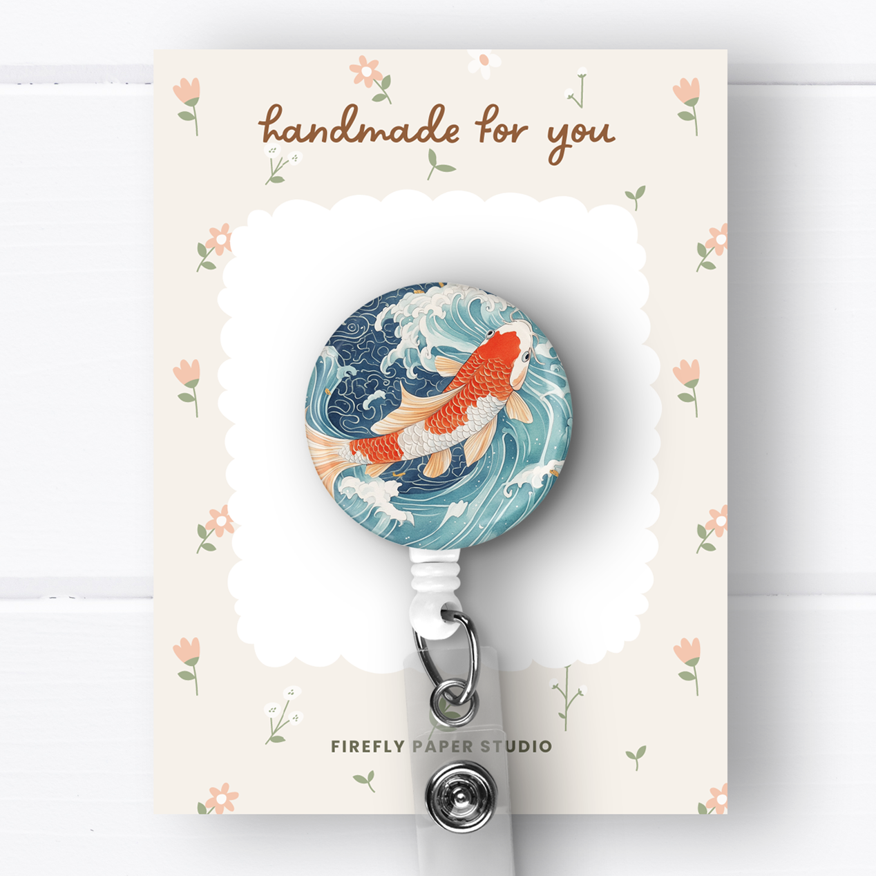 fish badge reels Orange Koi Fish Badge Reel