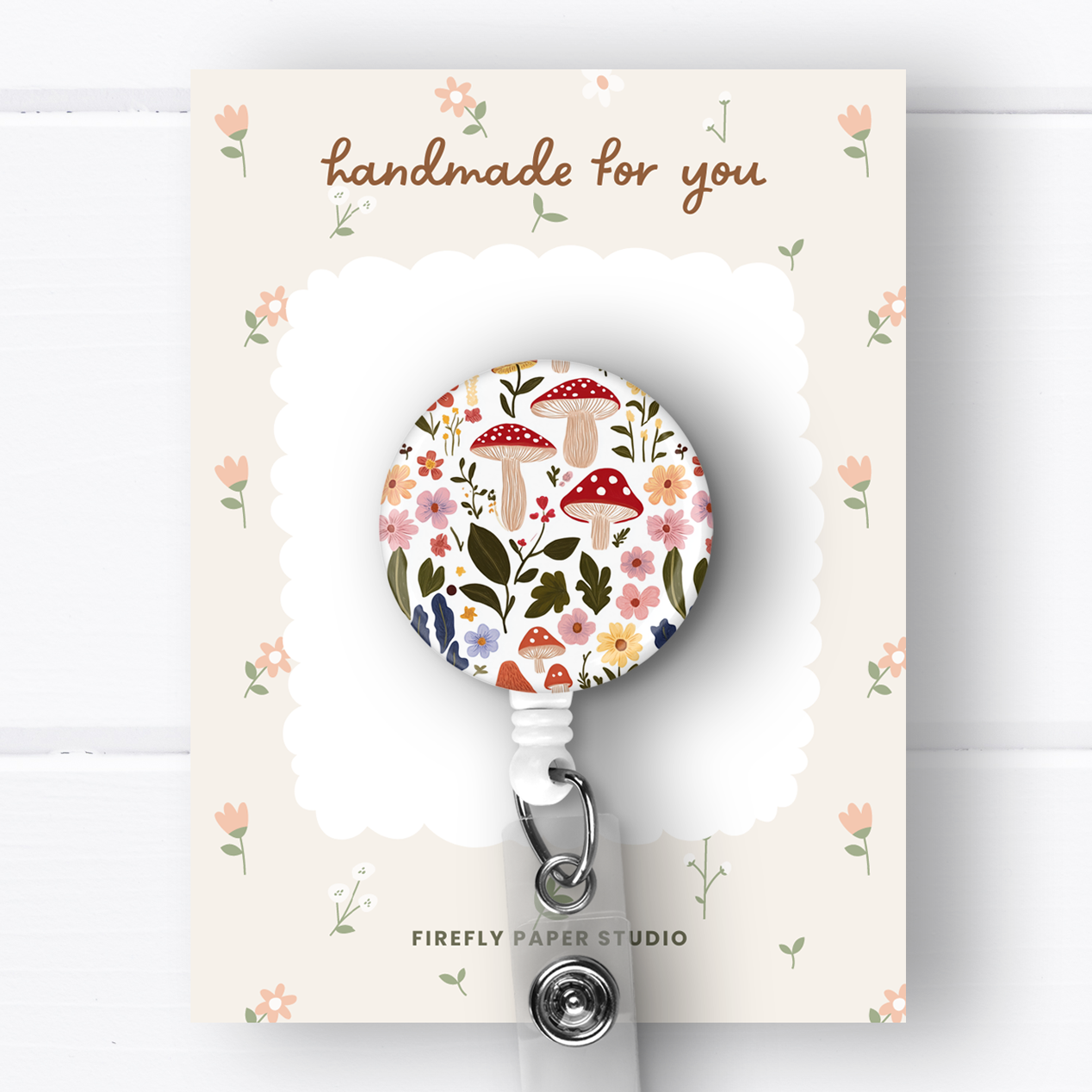 Floral Mushroom Badge Reel