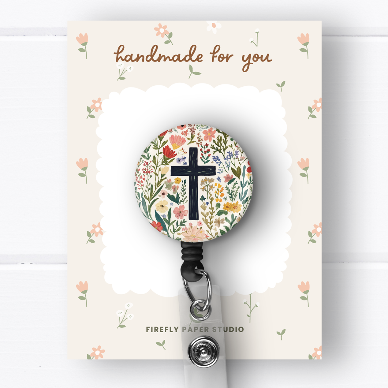 Cross & Flowers Badge Reel