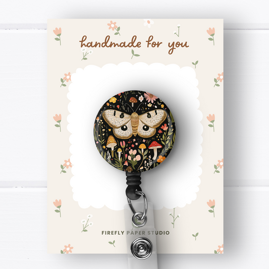 Moth & Mushrooms Badge Reel