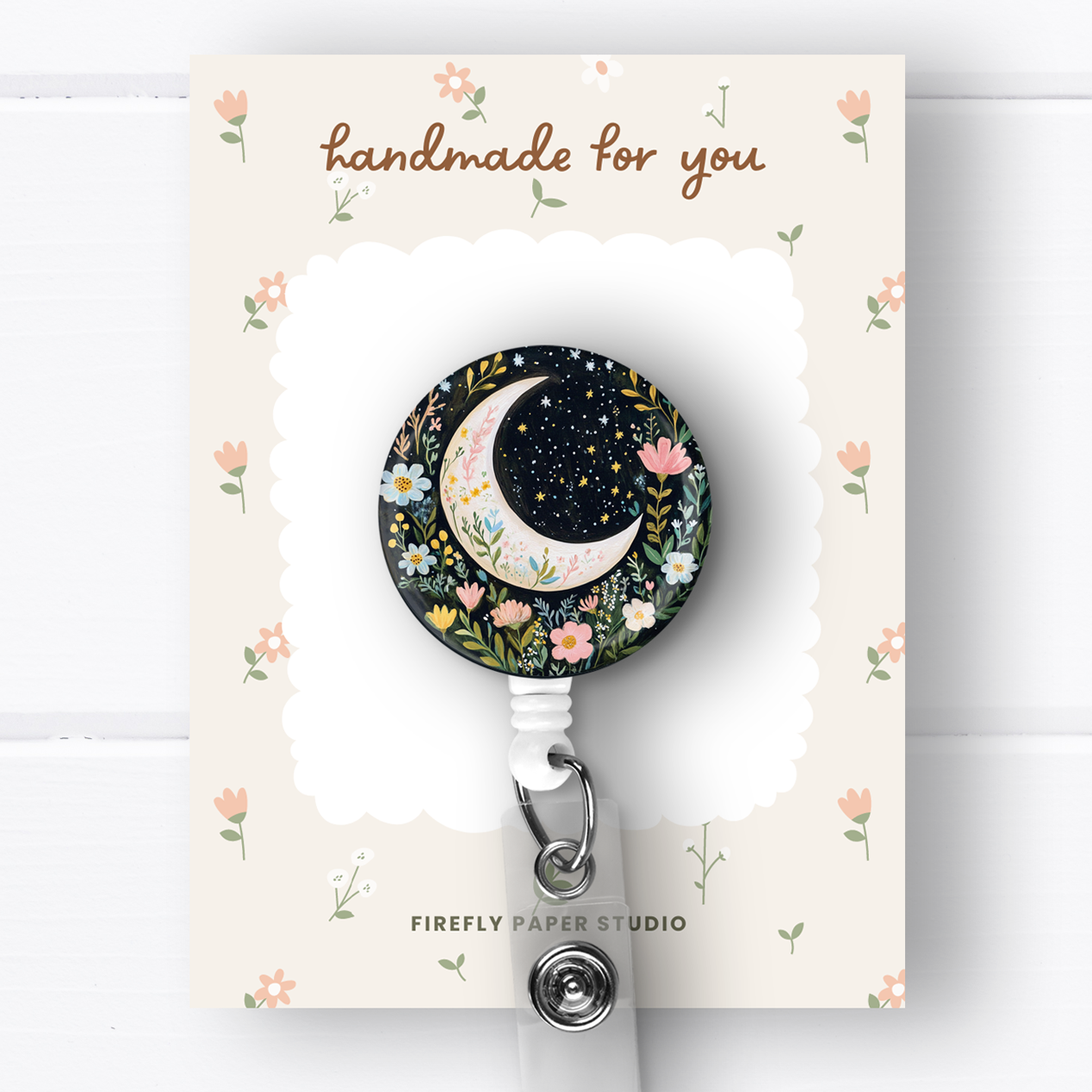 Floral Crescent Moon Badge Reel