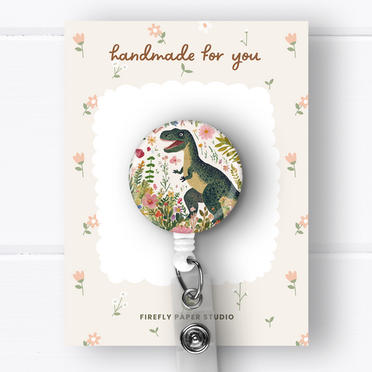 Floral T-Rex Badge Reel