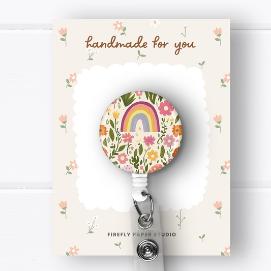 Rainbow & Flowers Badge Reel