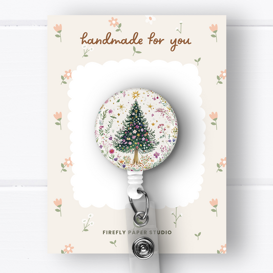 Floral Christmas Tree Badge Reel