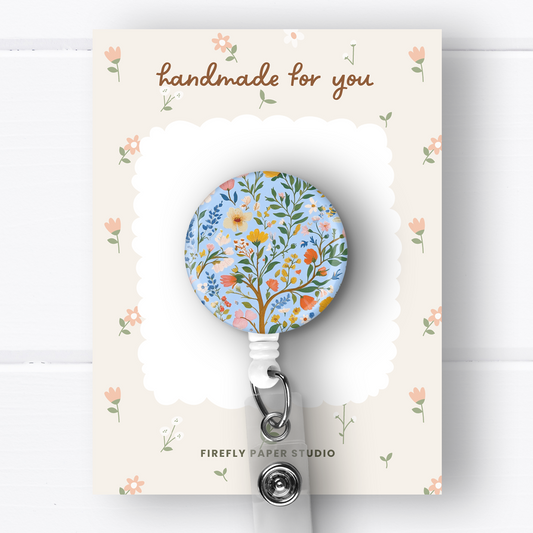Blue Foral Badge Reel