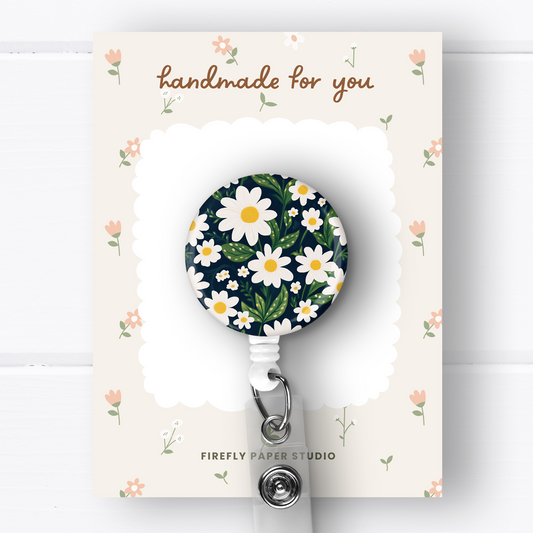 Navy Daisy Badge Reel