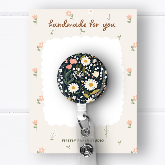 Black Daisy Badge Reel