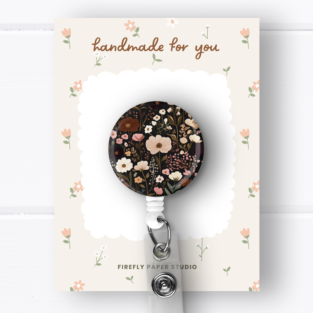 Dark Floral Badge Reel