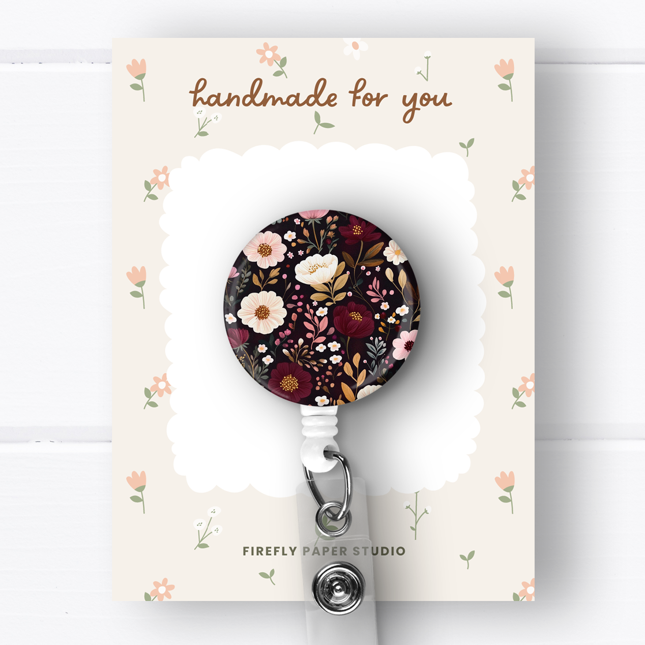 Dark Floral Badge Reel