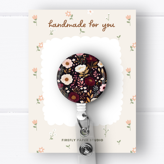 Dark Floral Badge Reel