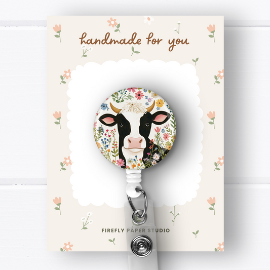 Floral Cow Badge Reel
