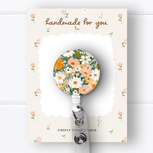 Blush, White & Teal Floral Badge Reel
