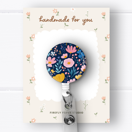 Blue & Pink Floral Badge Reel