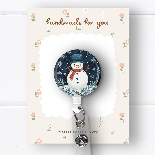 Navy Blue Snowman Badge Reel