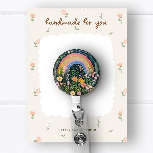 Rainbow & Flowers Badge Reel