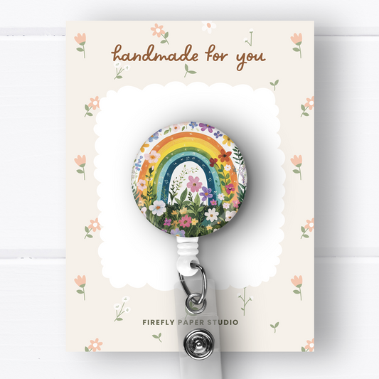 Rainbow & Flowers Badge Reel