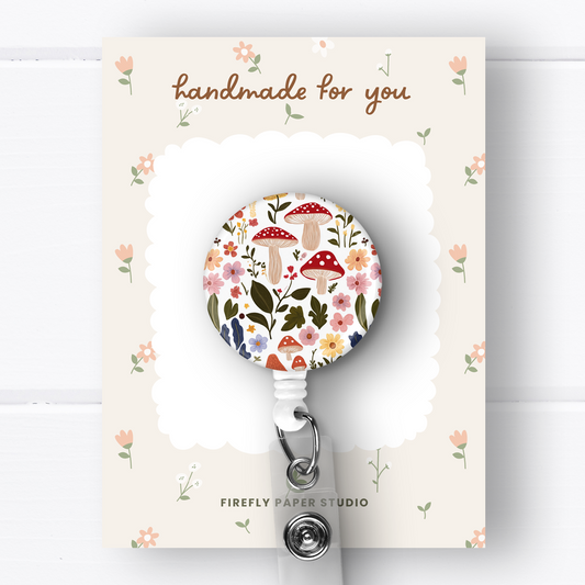 Floral Mushroom Badge Reel