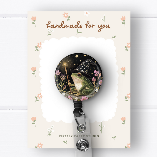 Floral Frog Wizard Badge Reel