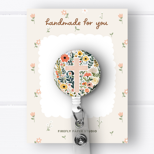 Cross & Flowers Badge Reel