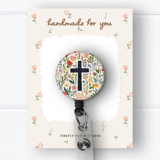 Cross & Flowers Badge Reel