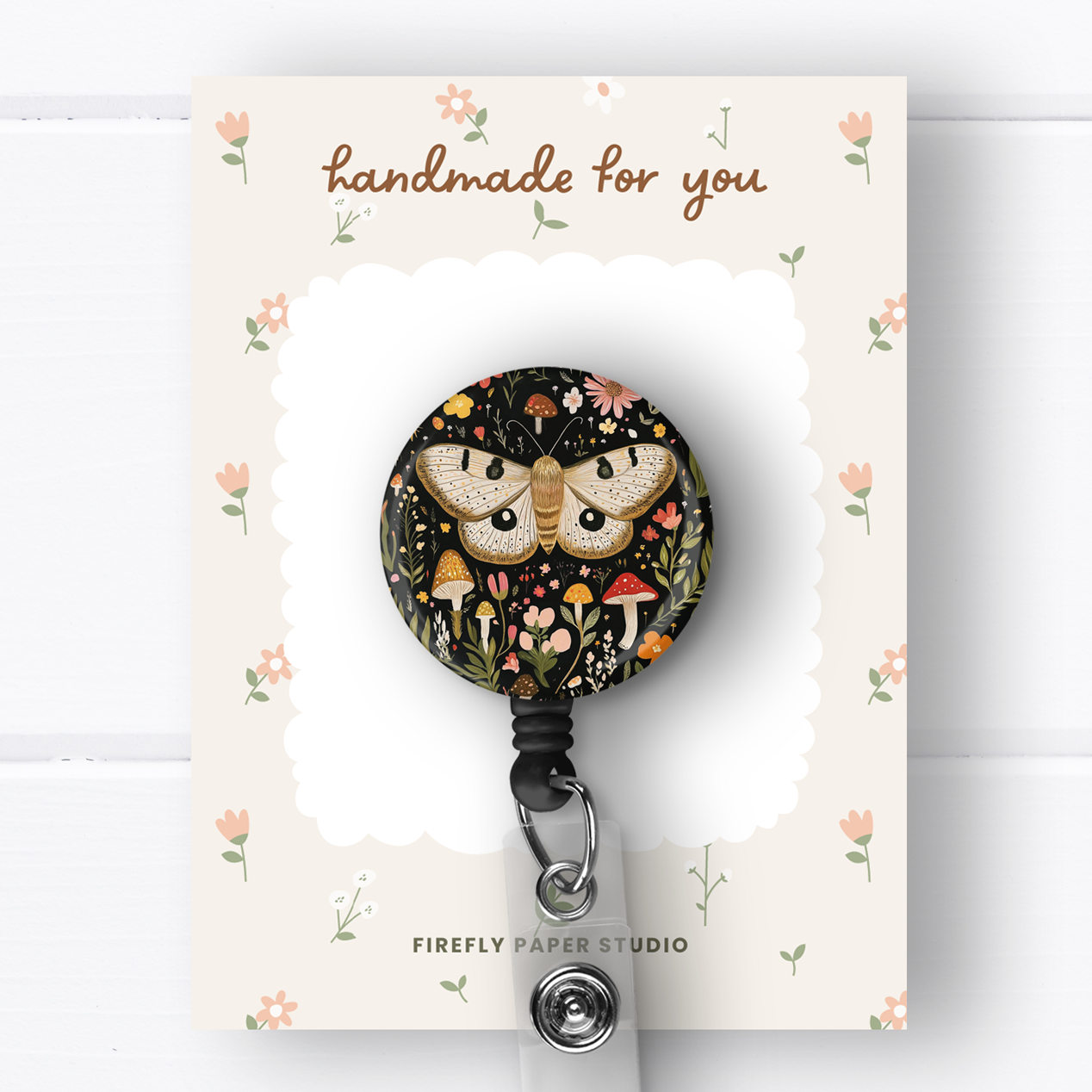 Moth & Mushrooms Badge Reel
