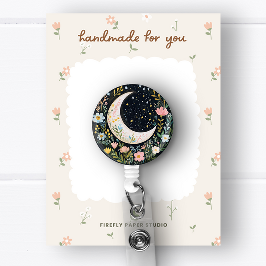 Floral Crescent Moon Badge Reel