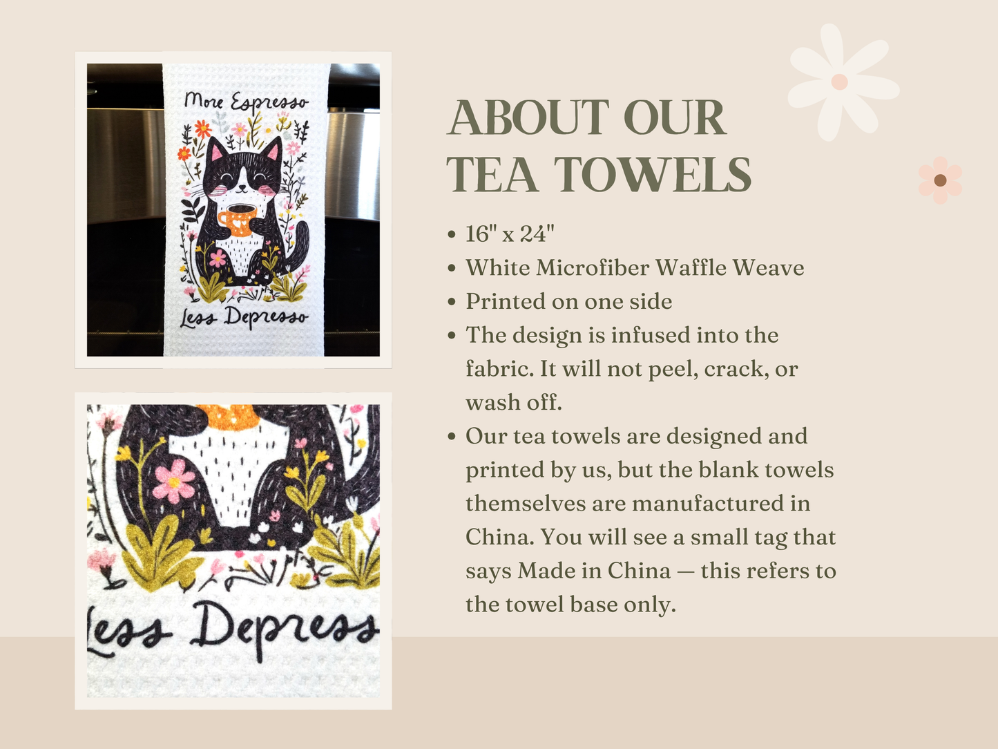 More Espresso Less Depresso Tea Towel