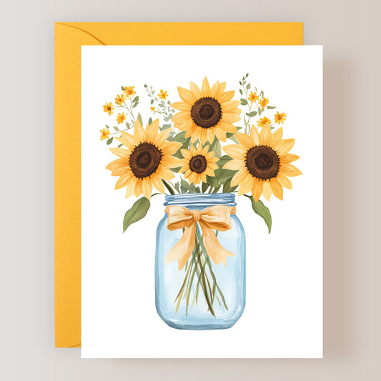 Set of 3 Sunflower Jar Greeting Cards with Envelopes
